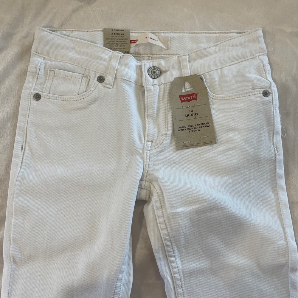 Kids White Levi’s 711 Skinny Jeans for girls